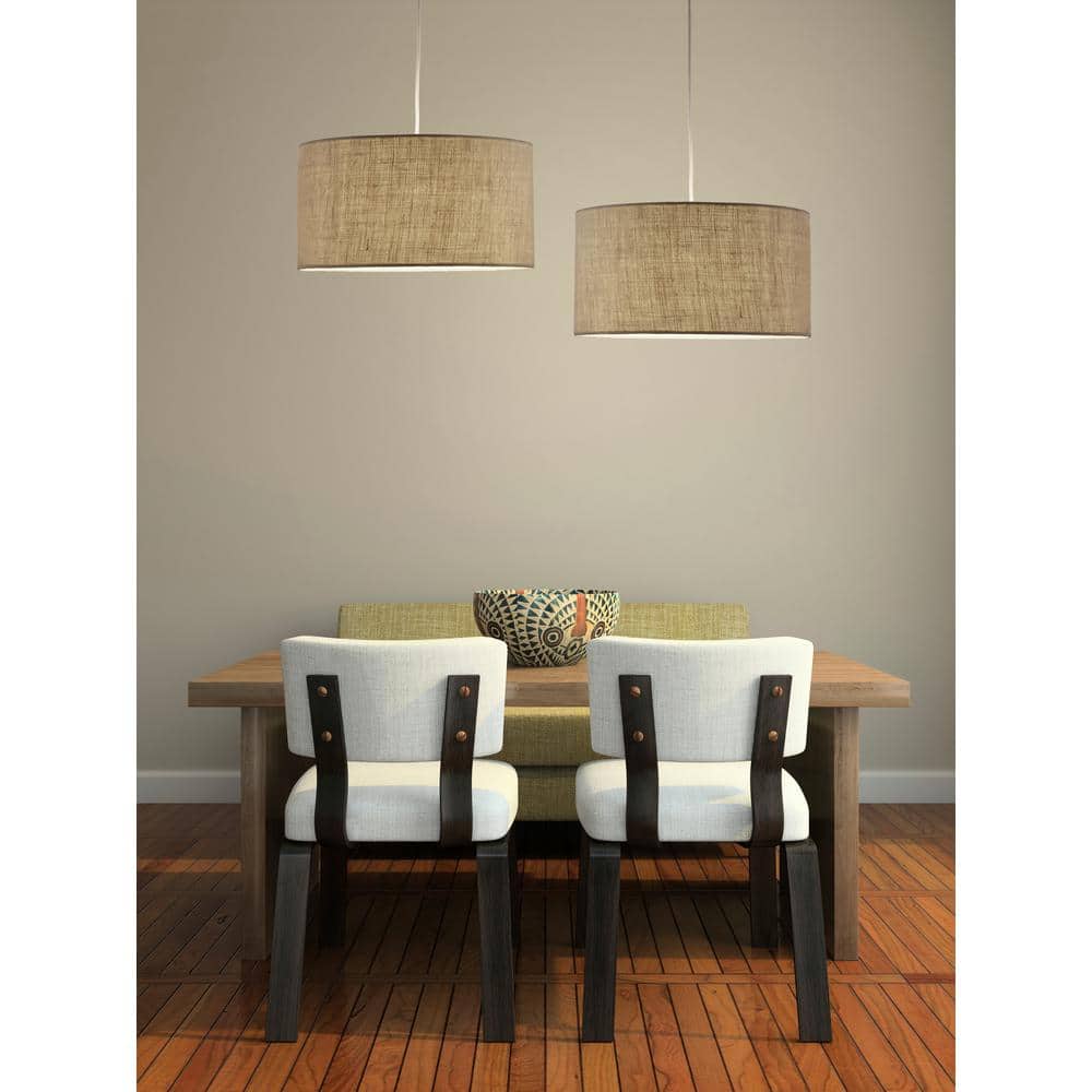 Natural Burlap Drum Pendant Light with 15-ft Cord