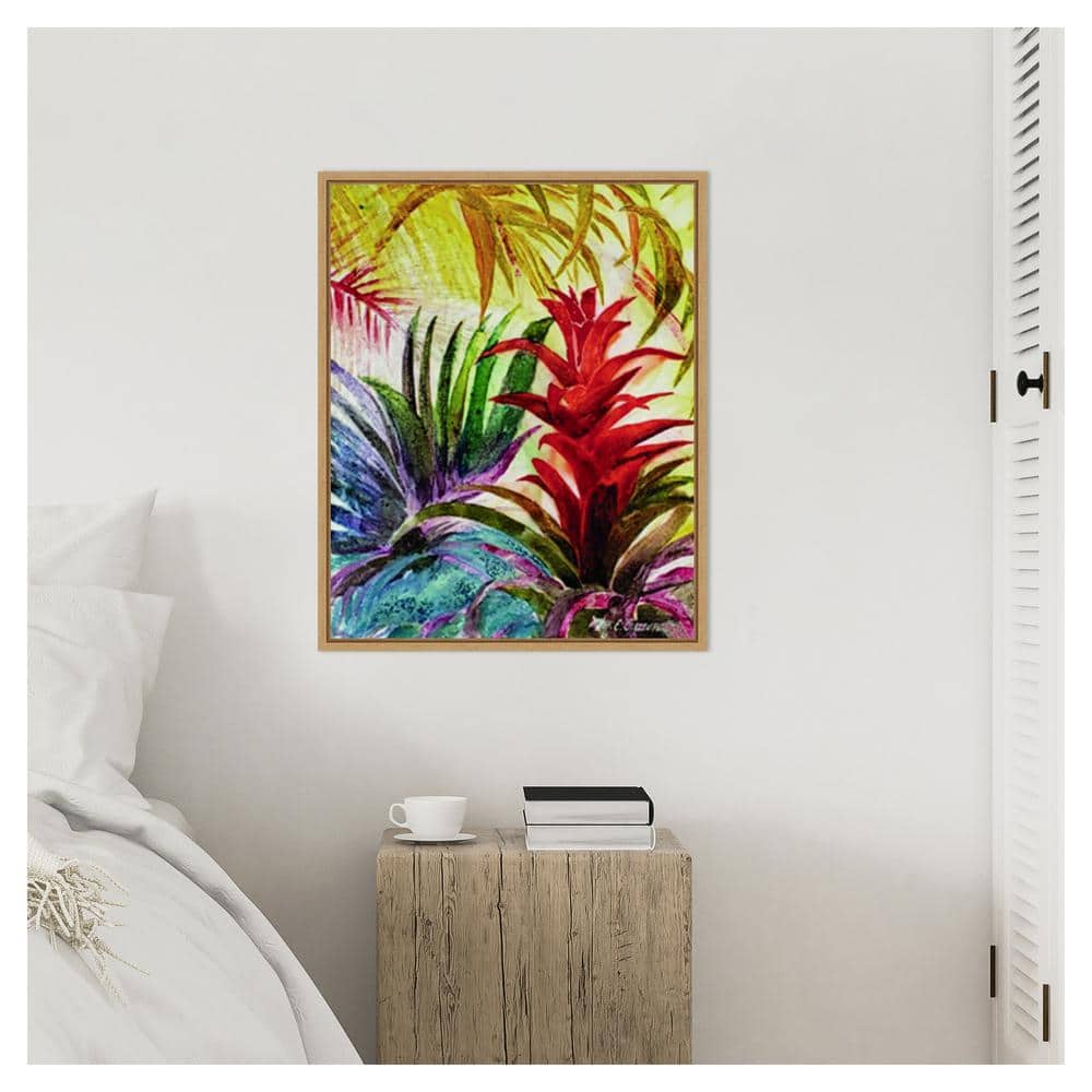Tropic Botanicals VI Red and Green Canvas Print with Maple Frame