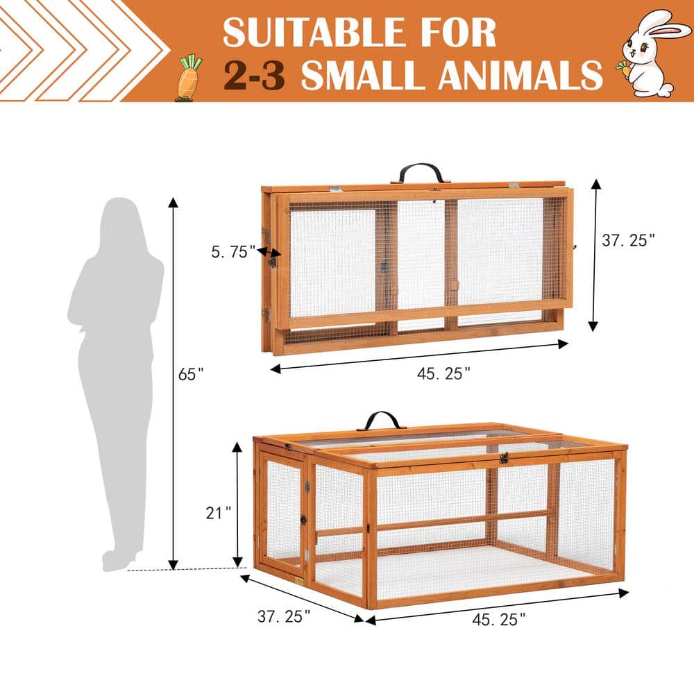 Orange Folding Fir Wood Chicken Coop with Roosting Bar