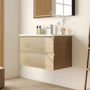 30 in. W x 18.35 in. D x 20.5 in. H Single Sink Wall Hung Bath Vanity in Natural with White Ceramic Top (Assembled)