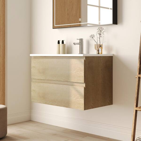 DEERVALLEY 30 in. Single Sink Wall Hung Wood Bath Vanity in Natural Oak ...
