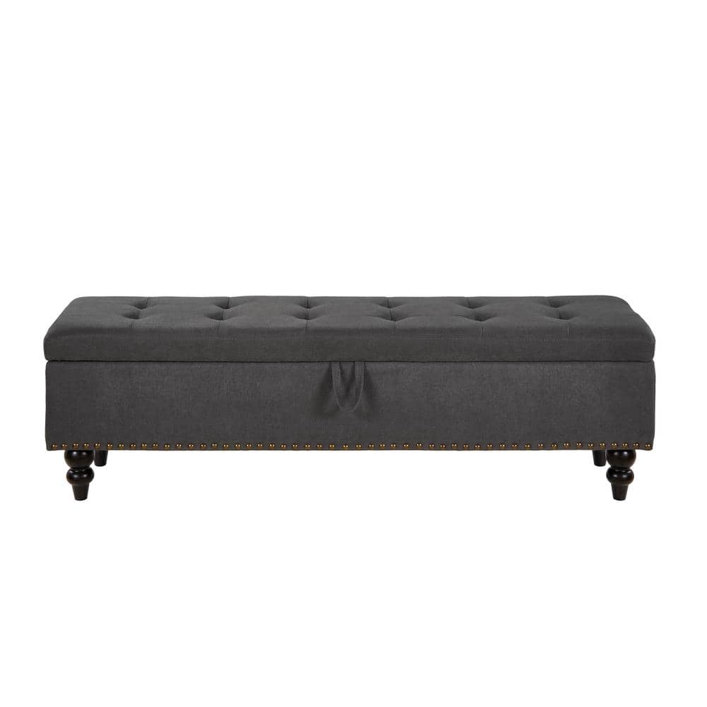 59 in. W x 17.32 in. D x 18 in. H Gray Cotton Linen Cabinet with Bed Bench 