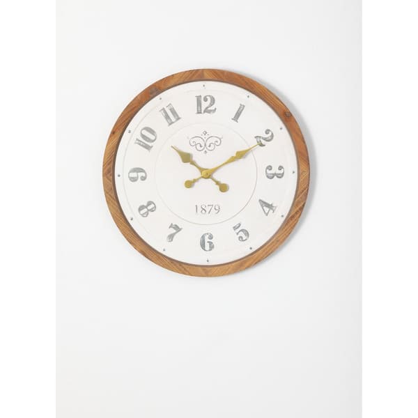 SULLIVANS 26.75 in. White Wood and Metal Wall Clock