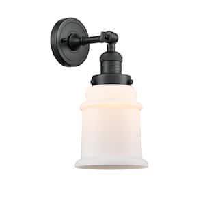 Canton 1-Light Matte Black Wall Sconce with Matte White Glass Shade