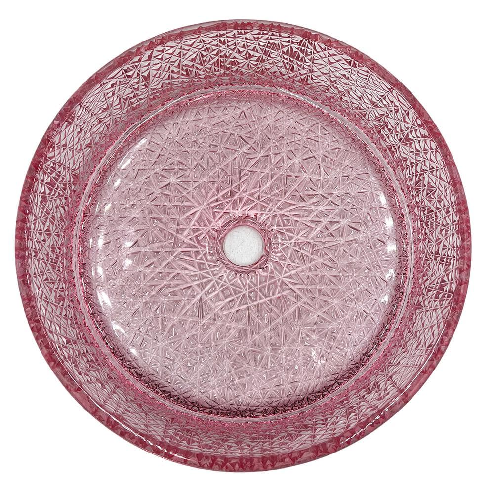 Pink Champagne Textured Glass Circular Bathroom Vessel Sink