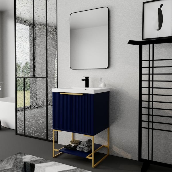 CosmoLiving Leona 36” Bathroom Vanity, Navy with Gold Metal 