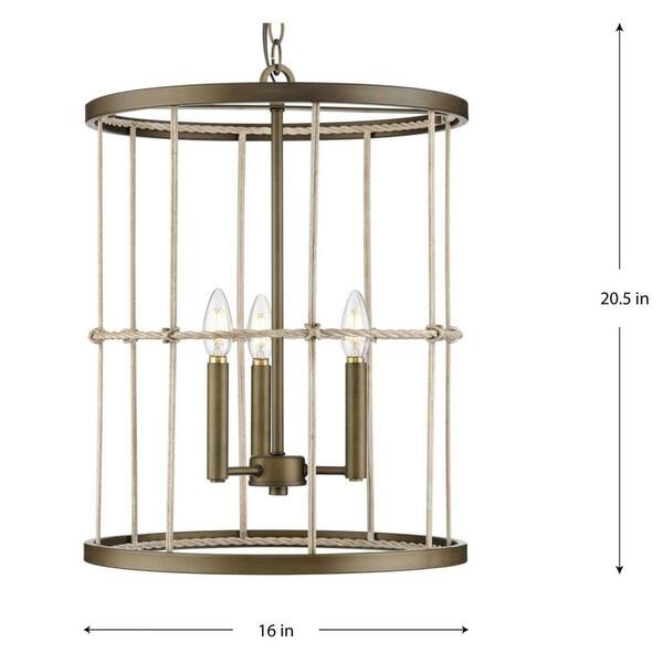 Progress Lighting Lattimore 3-Light Aged Brass Coastal Cylinder Medium Hanging Pendant Light