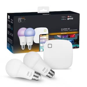 ERIA Colors and White Shades Smart Wireless Lighting Starter Kit A19 LED 60W Equivalent CRI 90+ (2 Bulbs, and Hub)