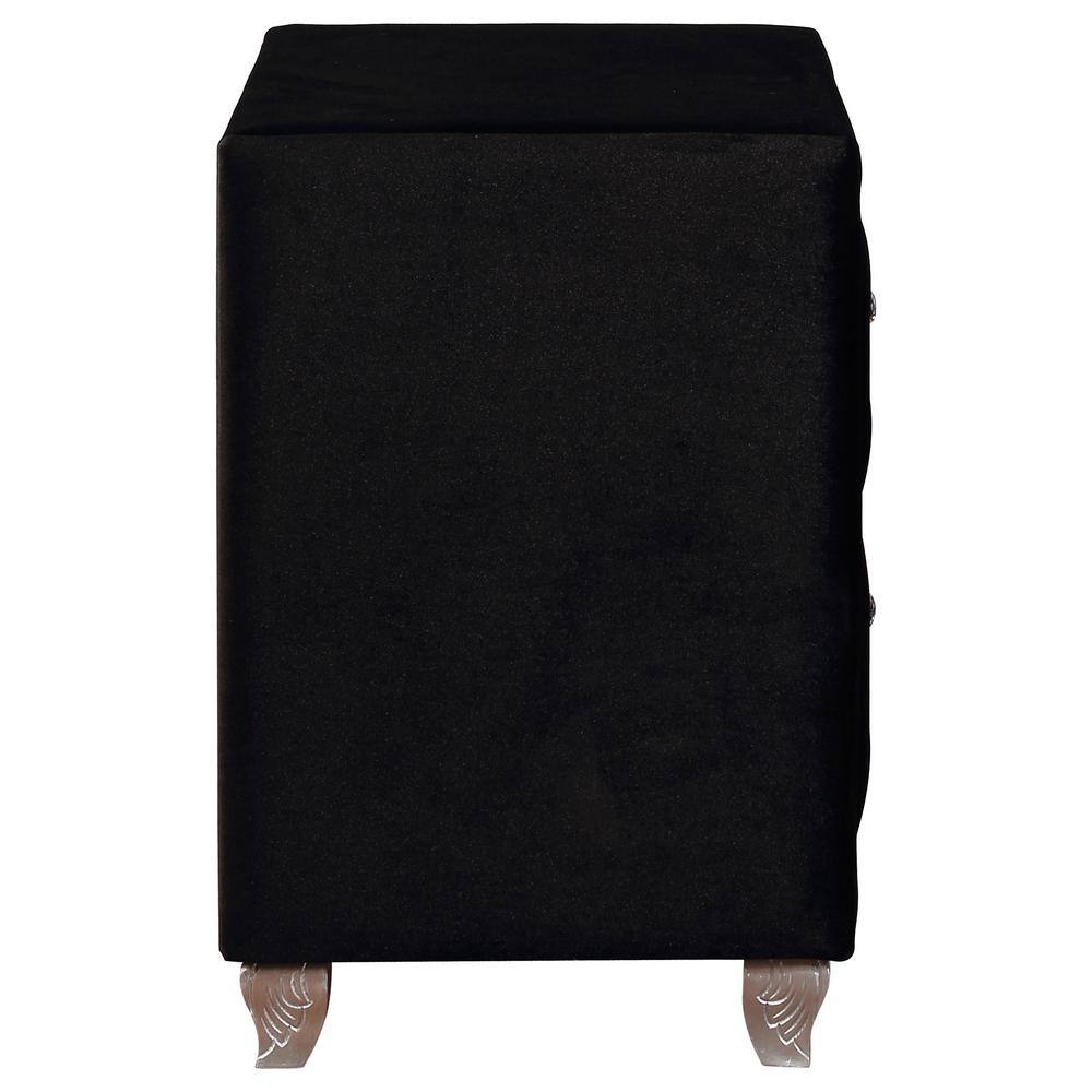 Deanna Black Velvet 2-Drawer Nightstand with Crystal Knobs