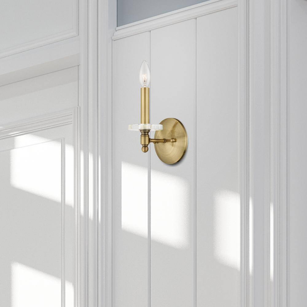 Antique Brass 1-Light Sconce with Clear Crystal Shade