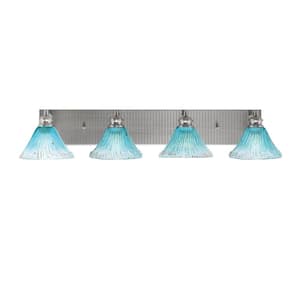 Albany 34.5 in. 4-Light Brushed Nickel Vanity Light with Teal Crystal Glass Shades