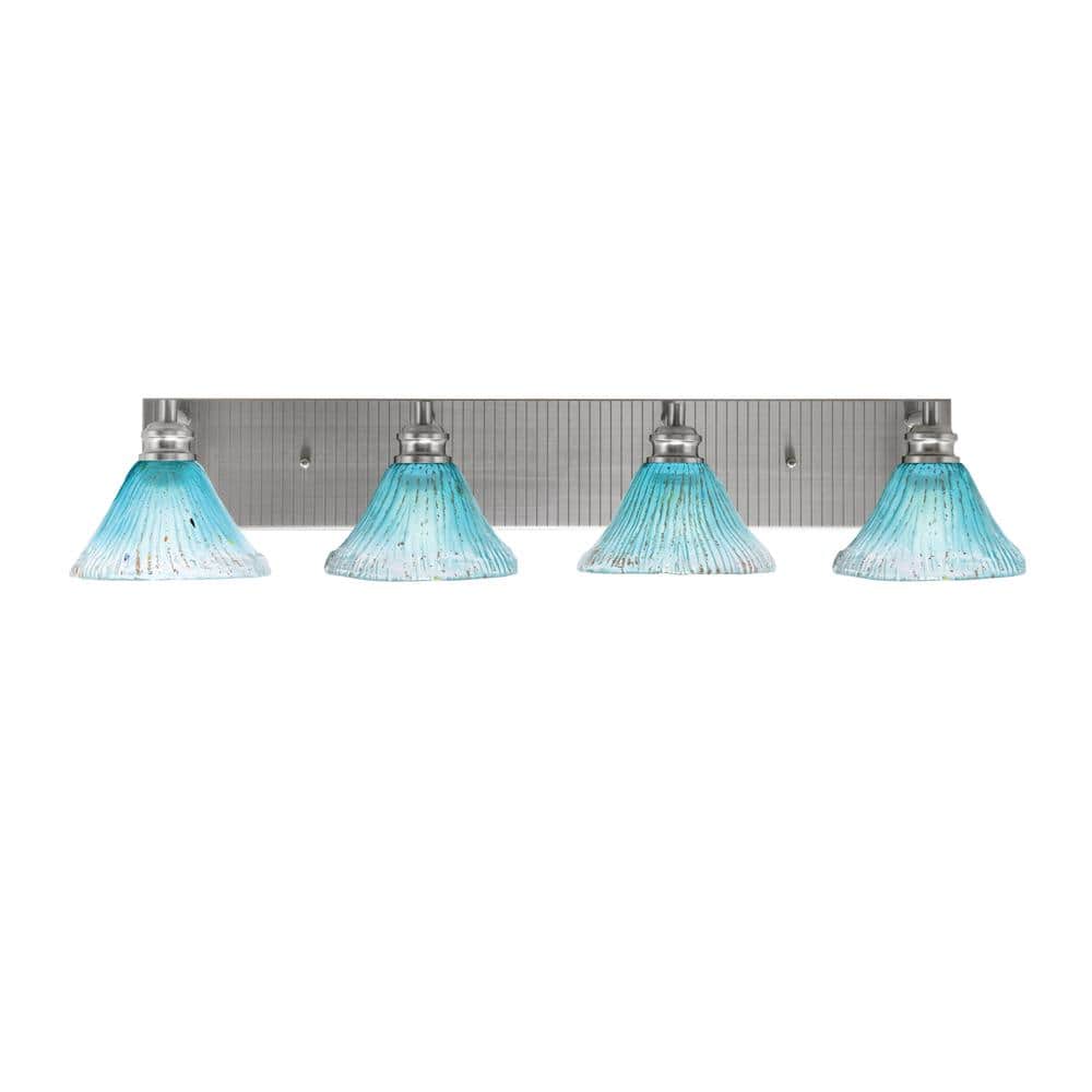 Albany 34.5 in. 4-Light Brushed Nickel Vanity Light with Teal Crystal Glass