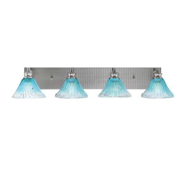 Unbranded Albany 34.5 in. 4-Light Brushed Nickel Vanity Light with Teal Crystal Glass Shades