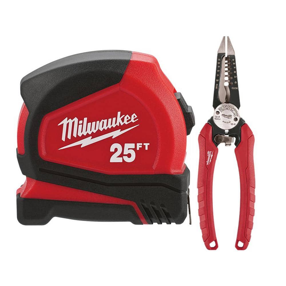 Milwaukee 25 ft. Compact Tape Measure with 6-in-1 Pliers 48-22-6625- 48-22-3079 The Home Depot