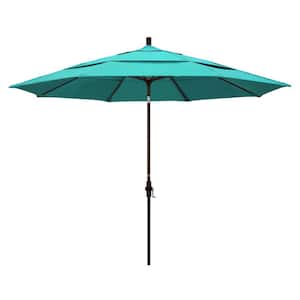 11 ft. Bronze Aluminum Market Patio Umbrella with Crank Lift in Aruba Sunbrella