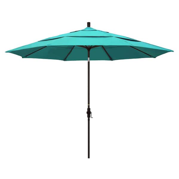 California Umbrella 11 ft. Bronze Aluminum Market Patio Umbrella with Crank Lift in Aruba Sunbrella
