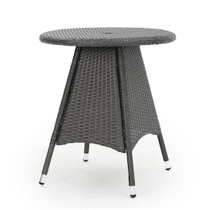 25.7 in. Gray Rattan Round Outdoor Dining Table