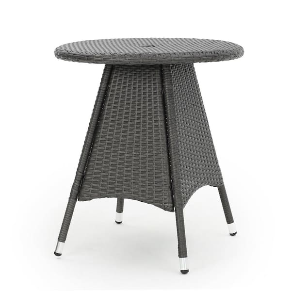 Clihome 25.7 in. Gray Rattan Round Outdoor Dining Table