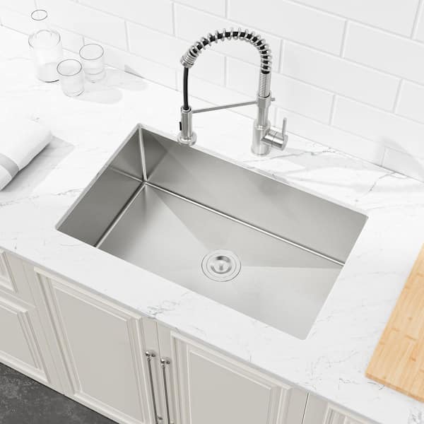 30 in. L x 19 in. W Undermount Single Bowl 16-Gauge Stainless Steel Kitchen Sink in Brushed Nickel