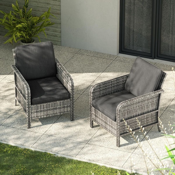 JOYESERY 2-Piecess Outdoor Armchair Patio Conversation Set Patio Chairs Gray Wicker with Black Cushion