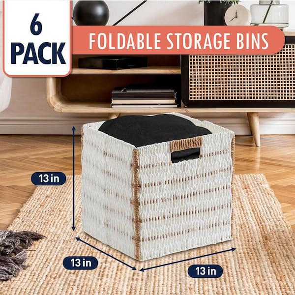 Ornavo Home White/Brown, 13 in. x 13 in. Paper Wicker Storage
