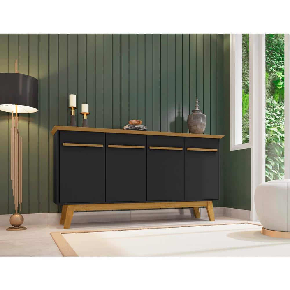Yonkers 63" Black and Cinnamon Mid-Century Modern Sideboard