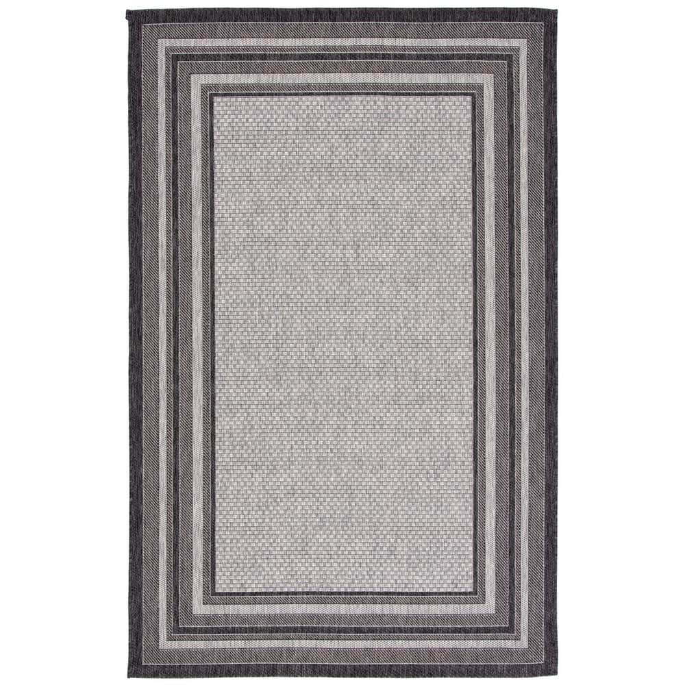 Gray 14x10 Rug SAFAVIEH Courtyard Light Gray/Black 10 ft. x 14 ft. Solid Color Striped ...