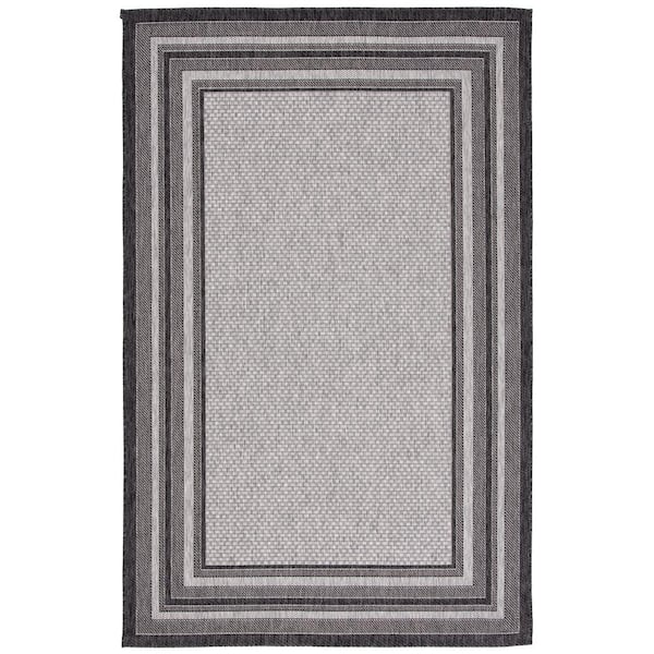 SAFAVIEH Courtyard Light Gray/Black 7 ft. x 10 ft. Solid Striped Indoor/Outdoor Patio  Area Rug