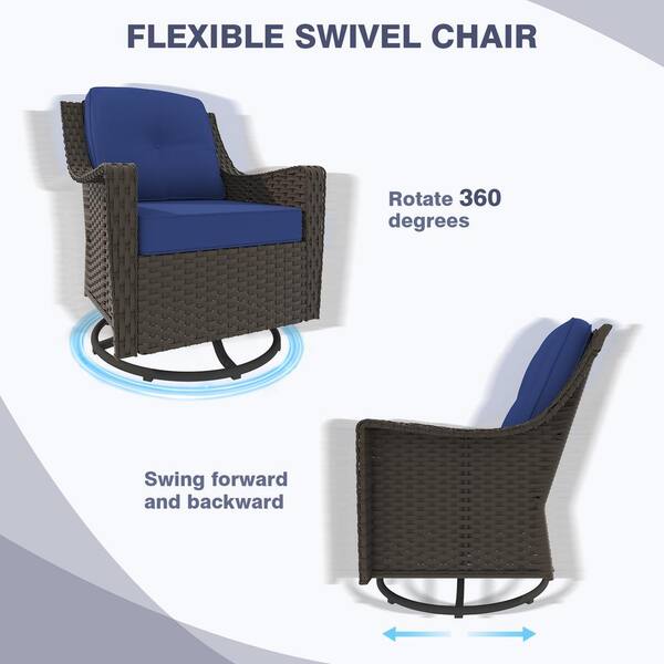 INMITOM 5-Piece Outdoor Wicker Conversation Set with Blue