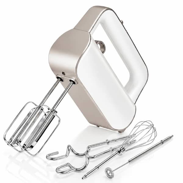 4-in-1 Electric Hand Mixer for Baking, Cooking and Coffee Drinks Champagne Gold Quiet Low-Noise Motor