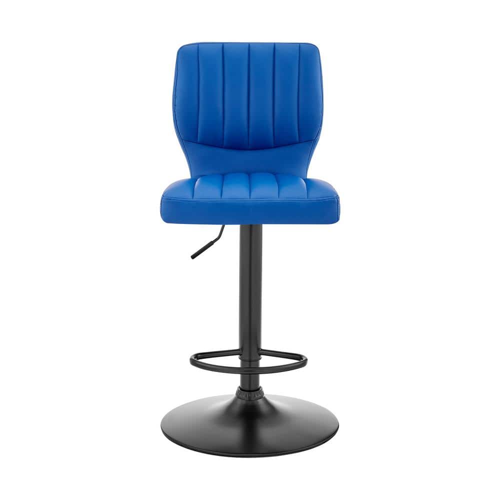 Contempo Chic 17" Blue Faux Leather & Metal Swivel Adjustable Barstool