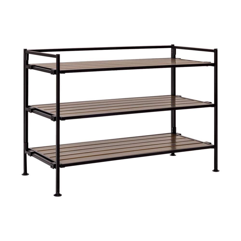 19 in. H 12-Pair 3-Tier Walnut Resin Sturdy Metal Shoe Rack price history on PriceWatchPro