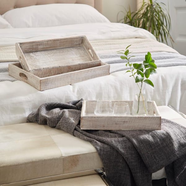 White Wood Decorative Tray (Set of 3)
