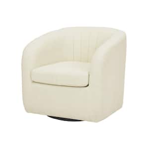 Monroe Ivory Upholstered Swivel Tub Accent Chair with Faux Shearing