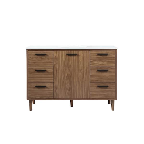 Unbranded Timeless Home 48 in. W x 22 in. D x 34 in. H Bath Vanity in Walnut Brown with Ivory White Engineered Stone Top