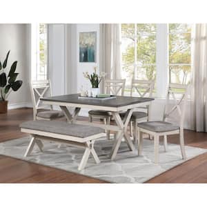 Paramus Gray and Antique White Upholstered Dining Bench