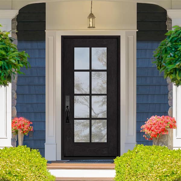 Regency 36 in. x 80 in. Full 8-Lite Right-Hand/Inswing Clear Glass Onyx Stained Fiberglass Prehung Front Door