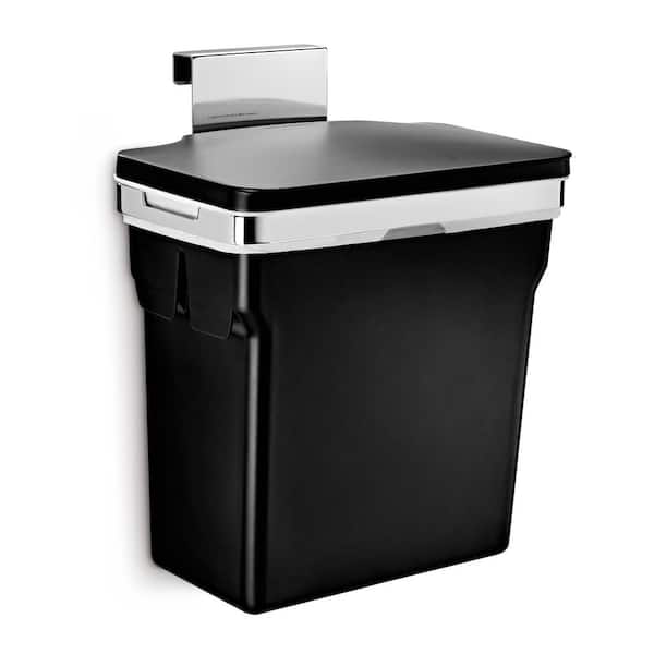 10L In-Cabinet Hanging Kitchen Trash Can, Black Plastic