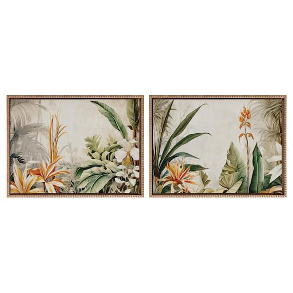 Kate and Laurel Sylvie Botanical Safari Jungle Framed Canvas Wall Art Set 2-Piece Gold 18.00 in. x 24.00 in.