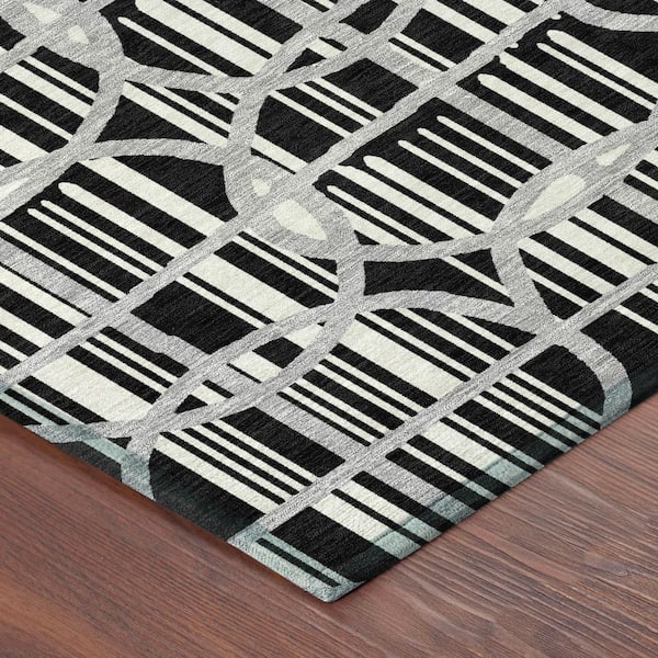 Chantille Machine Washable Indoor/Outdoor Abstract ACN2769 Black 2 ft. x 7 ft. Runner Rug