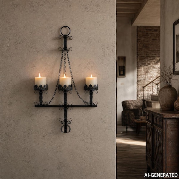 Black Metal Candelabra Single-Pack, Gothic Black Metal Wall Candle
