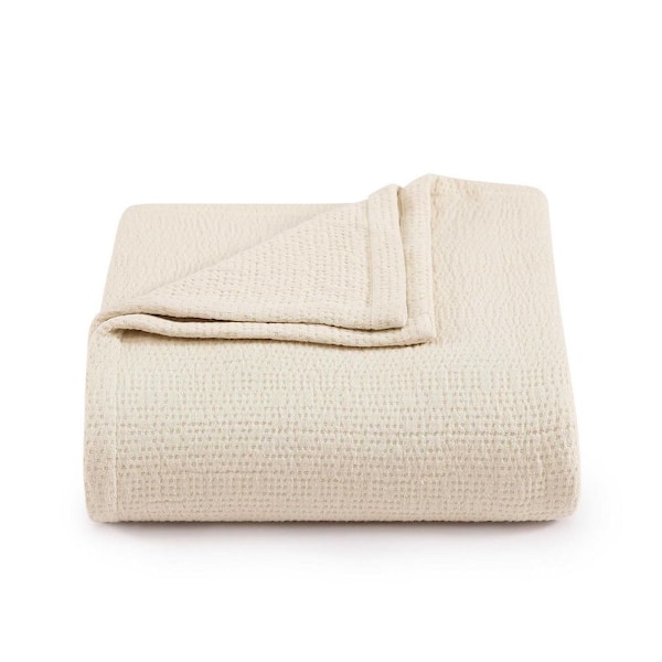 TH Solid Sandy Beige Cotton Twin Blanket