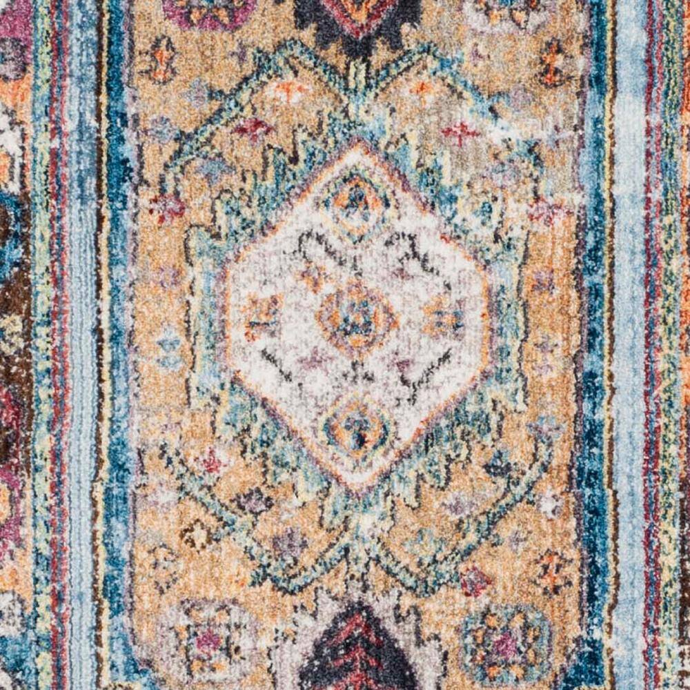 Blue and Camel Distressed Polyester Runner Rug, 2'3" x 6'