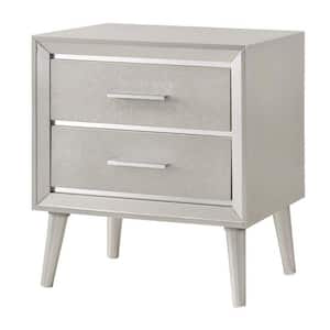 23.5 in. Silver 2-Drawer Wooden Nightstand