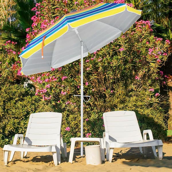 6.5 ft. Aluminum Beach Umbrella Sun Shade Tilt in Colorful