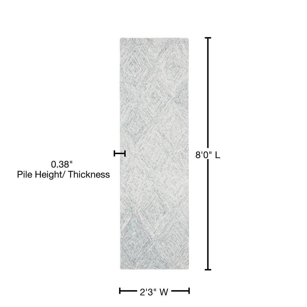 Gray Hand-Tufted Wool and Viscose Geometric Runner Rug
