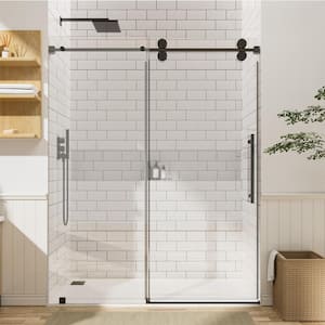 60 in. W x 80 in. H Single Sliding Frameless Shower Door in Matte Black with 3/8 in. Clear Glass