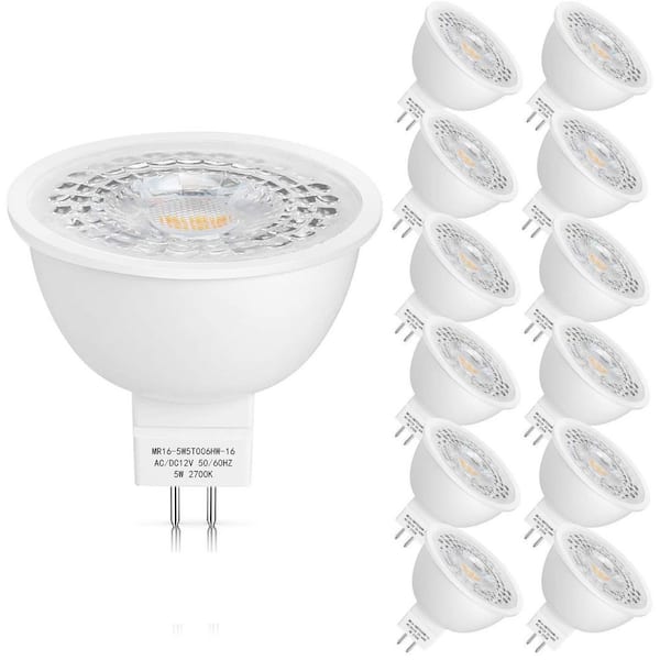 12 Pack Specialty MR16 LED Bulbs, 2700K Warm White,50W Wattage Equivalence GU5.3 12V Spotlight Bulb 45° Beam Angle