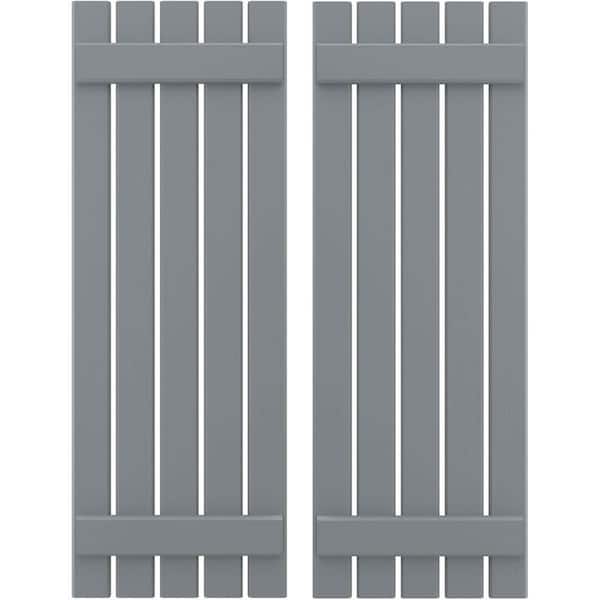 Ekena Millwork 19-1/2 in. W x 35 in. H Americraft 5-Board Exterior Real Wood Spaced Board and Batten Shutters in Ocean Swell