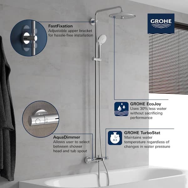 GROHE Euphoria 3-Spray Thermostatic Bath and Shower System in StarLight  Chrome (Valve Included) 26177002 - The Home Depot